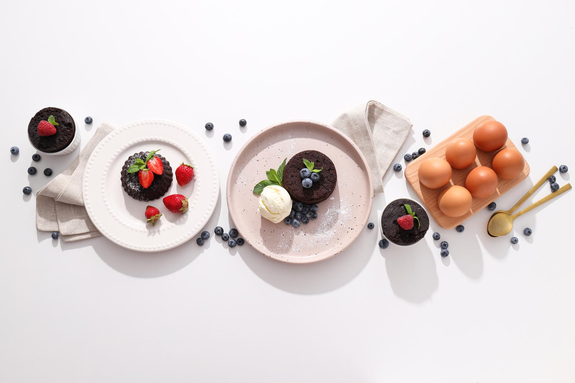 studio kitchen with plated desserts
